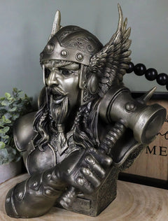 Large Thor Odinson Wielding Mjolnir Hammer Bust Statue 11" H Mythology-4