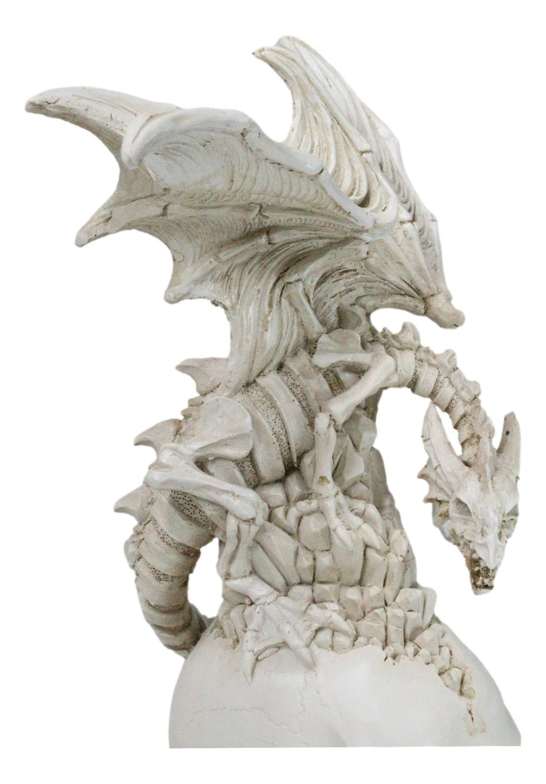 Ossuary Macabre Skeleton Bone Dragon Perching On Gothic White Skull Figurine-8