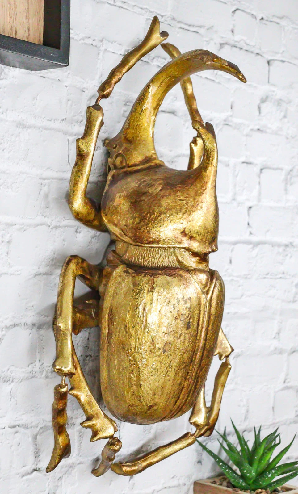 Large Gold Resin Rhinoceros Beetle Wall Sculpture Or Table Decor Figurine
