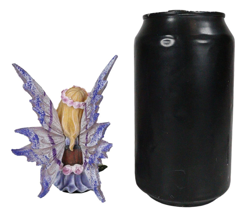 Small Meadowland Tribal Purple Periwinkle Flower Girl Fairy Daydreaming Figurine-4