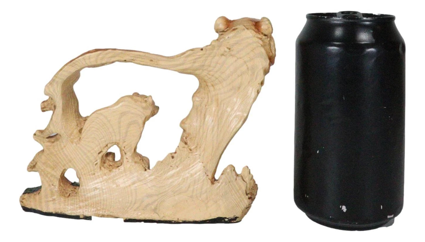 Rustic Faux Wood Wildlife Grizzly Bear With Cub Roaming The Forests Figurine-5