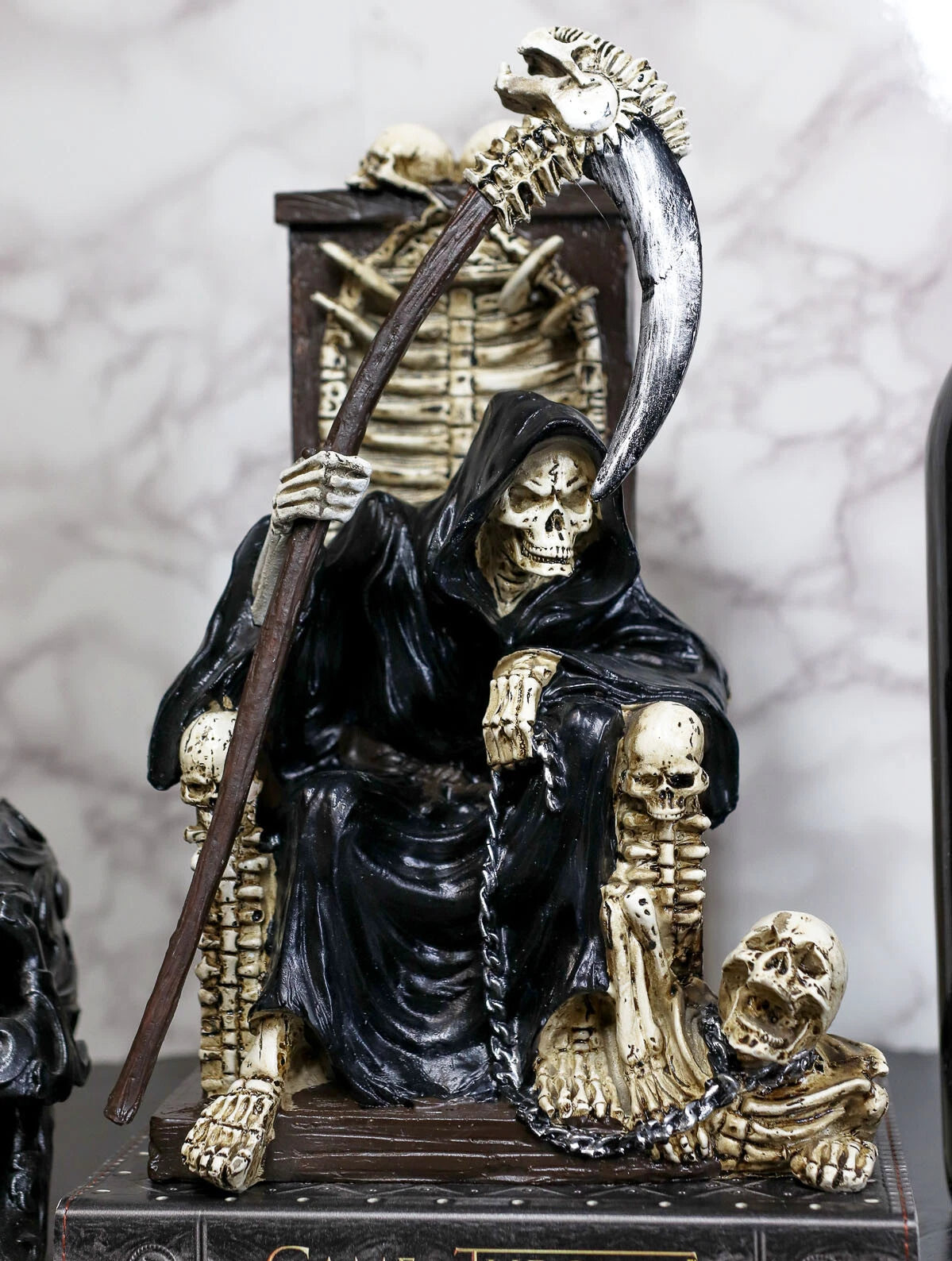 The Dark Lord Grim Reaper Seated On Skeletons & Skulls Throne Statue