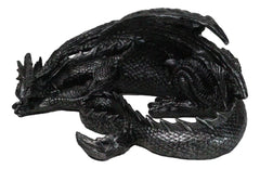 Figura coleccionable de dragón soma negro con cuernos de fantasía medieval en reposo, 28 cm de largo-6