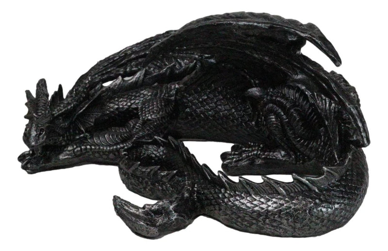 Figura coleccionable de dragón soma negro con cuernos de fantasía medieval en reposo, 28 cm de largo-6
