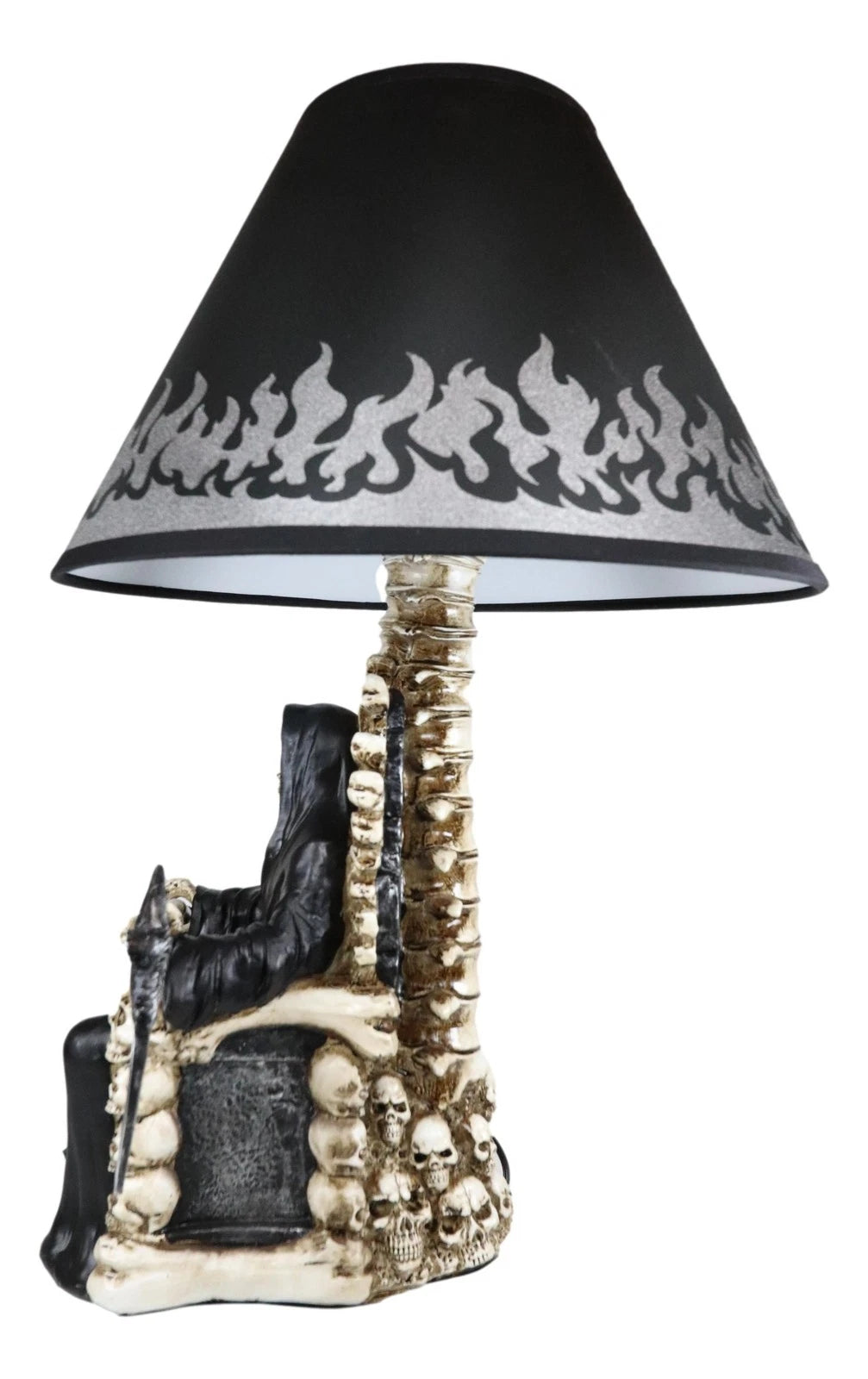 Grim Reaper Seated On Skeleton Justice Throne With Scythe Table Lamp Shade-6