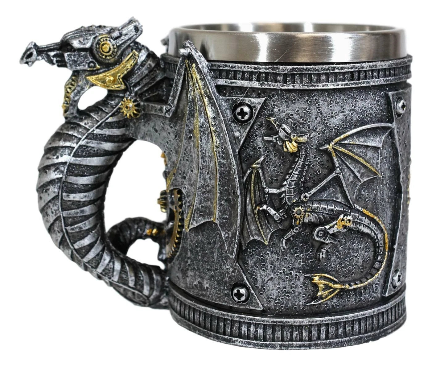 Silver Surfer Steampunk Cyborg Robotic Dragon Jarra de cerveza Jarra Taza de café-4