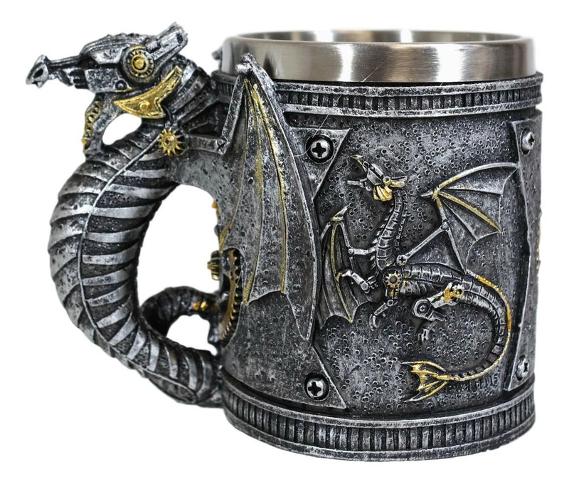 Silver Surfer Steampunk Cyborg Robotic Dragon Jarra de cerveza Jarra Taza de café-4