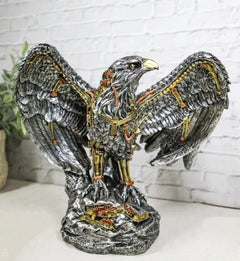 Large Geared Clockwork Steampunk Nano Cyborg Eagle with Open Wings Figurine-1