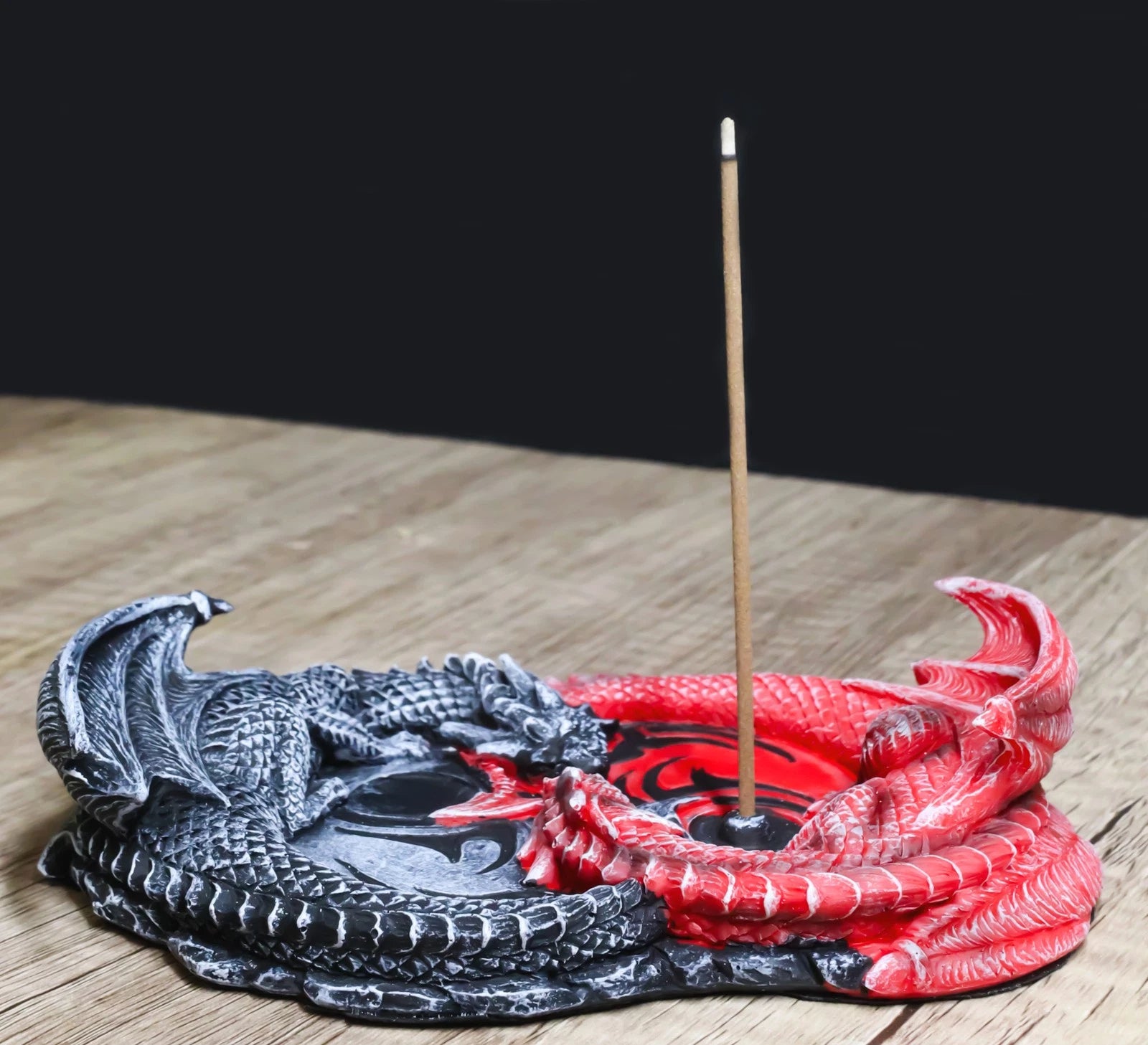 Auspicious Infinity Red And Black Unity Dragons Decorative Incense Burner Holder-5