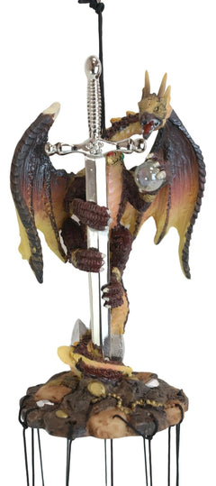 Excalibur Sword Fire Night Dragon Resonant Relaxing Wind Chime Garden Patio-3