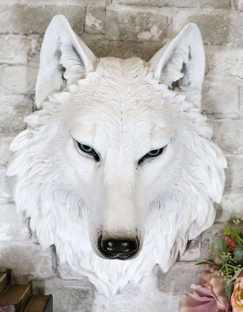 Large Ghost Albino Snow White Wolf Head Wall Decor Plaque 16"H Direwolf Figure-2