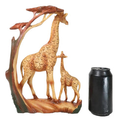 Safari Savannah Giraffe Family In Scenic Forest Faux Wooden Cutout Figurine-6