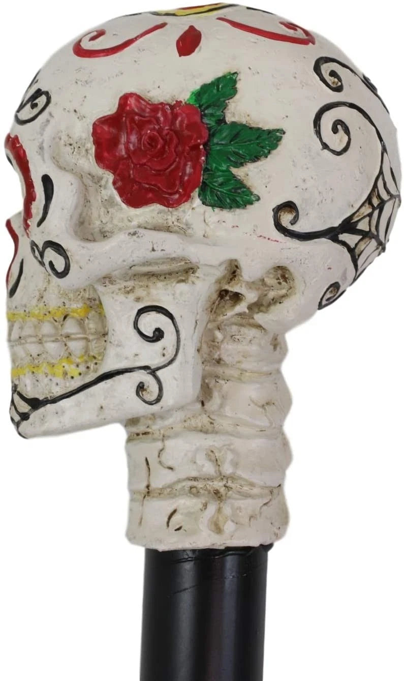 White Colorful Day Of The Dead Skull Prop Accessory Walking Cane For Parties-3