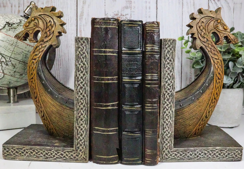 Nautical Marine Scandinavian Viking Fjord Dragon Longship Prow Ship Bookends Set-5