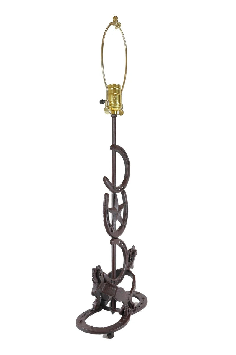 Cast Iron Western Horseshoes Base Desktop Table Lamps w/ Pine Shade 28"H-10