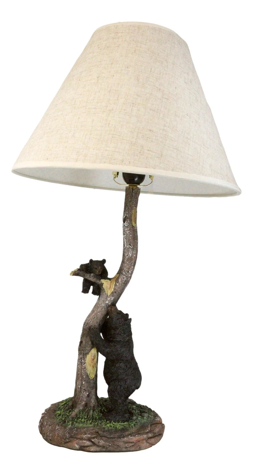 Rustic Black Mother Bear Playing With Cub Hanging On Tree Branch Table Lamp-7