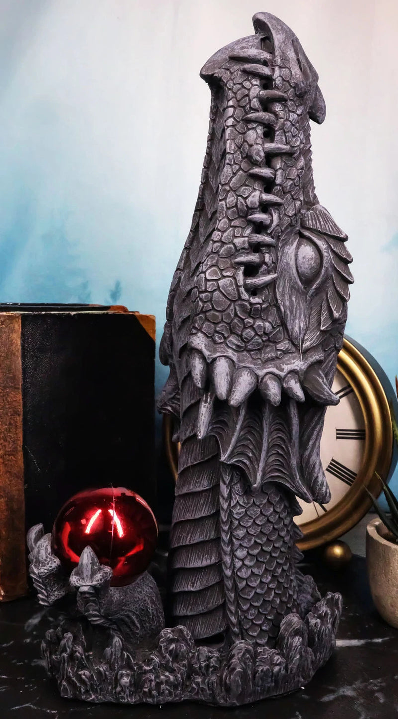 Red Orb Grendel Dragon Head Emerging From Ground Cone Incense Burner Sculpture-1