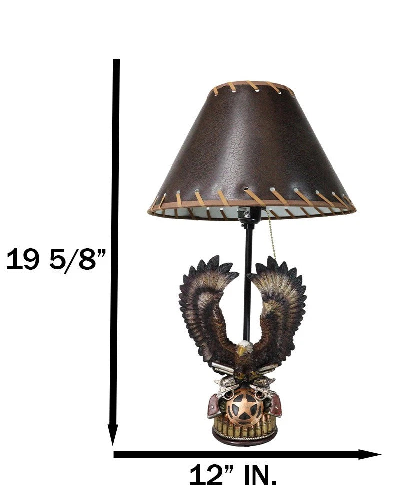 Western Bald Eagle Perching On Crossed Pistols Lone Star Bullets Table Lamp-4