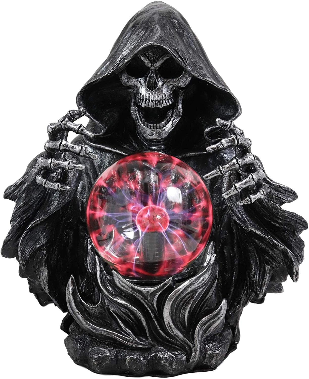 Gothic Alchemy Evil Grim Reaper Skeleton With Scrying Plasma Ball Lamp Statue-5