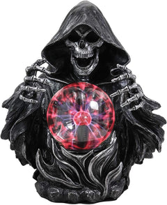 Gothic Alchemy Evil Grim Reaper Skeleton With Scrying Plasma Ball Lamp Statue-5