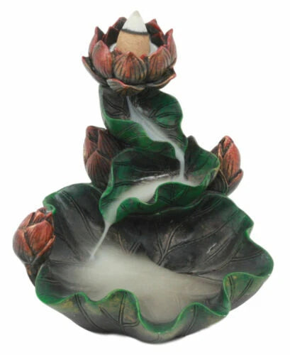 Zen Lotus Blossom Backflow Incense Cone Burner Tower Statue 4.25"Tall-4