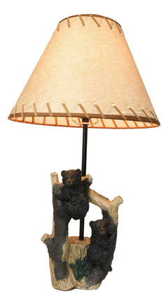 Rustic Western Whimsical Forest Playful Black Bear Cubs Climbing Tree Table Lamp-2