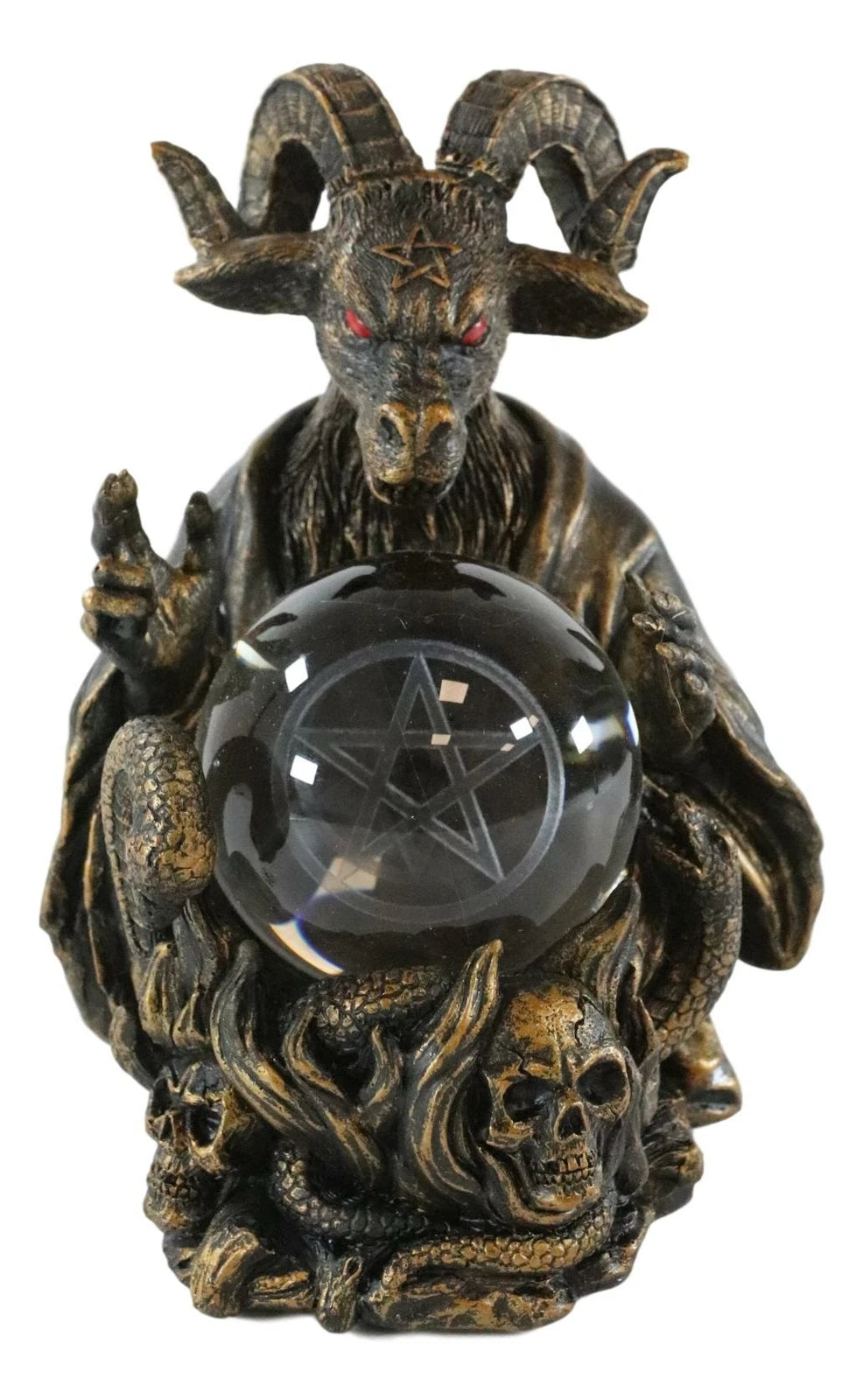 Sabbatic Goat Baphomet Pentagram Star Sigil LED Glass Gazing Ball Statue-4