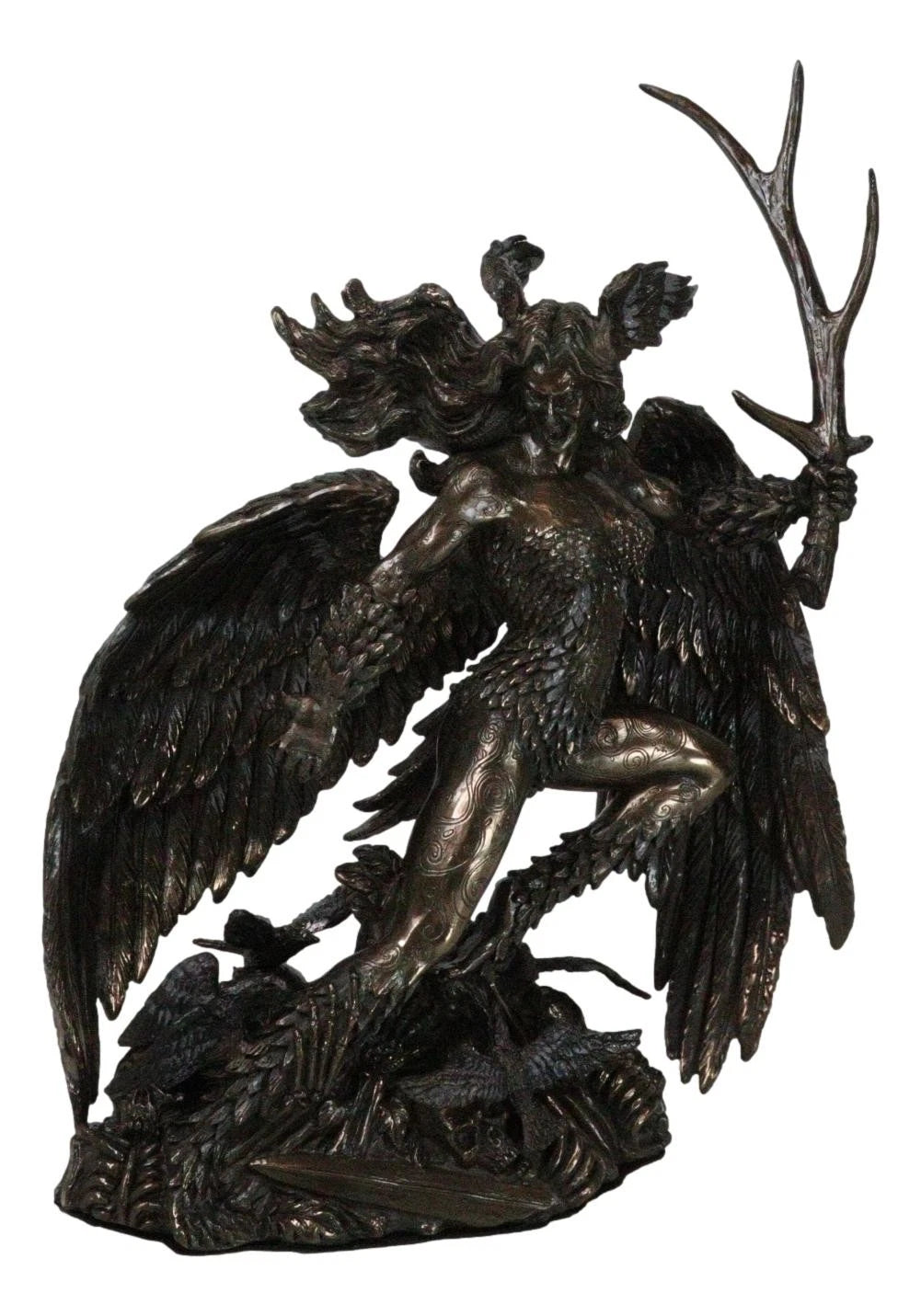 Irish Celtic War Goddess Winged Morrigan Phantom Queen W/ Antler Figurine-4
