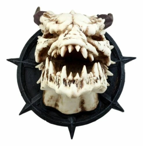 Large Chained Horned Dragon Skull Wall Trophy Decor Saint George Slain Dragon-4