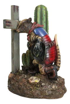 Rustic Western Armadillo Cowboy by Saguaro Cactus Praying By The Cross Figurine-8