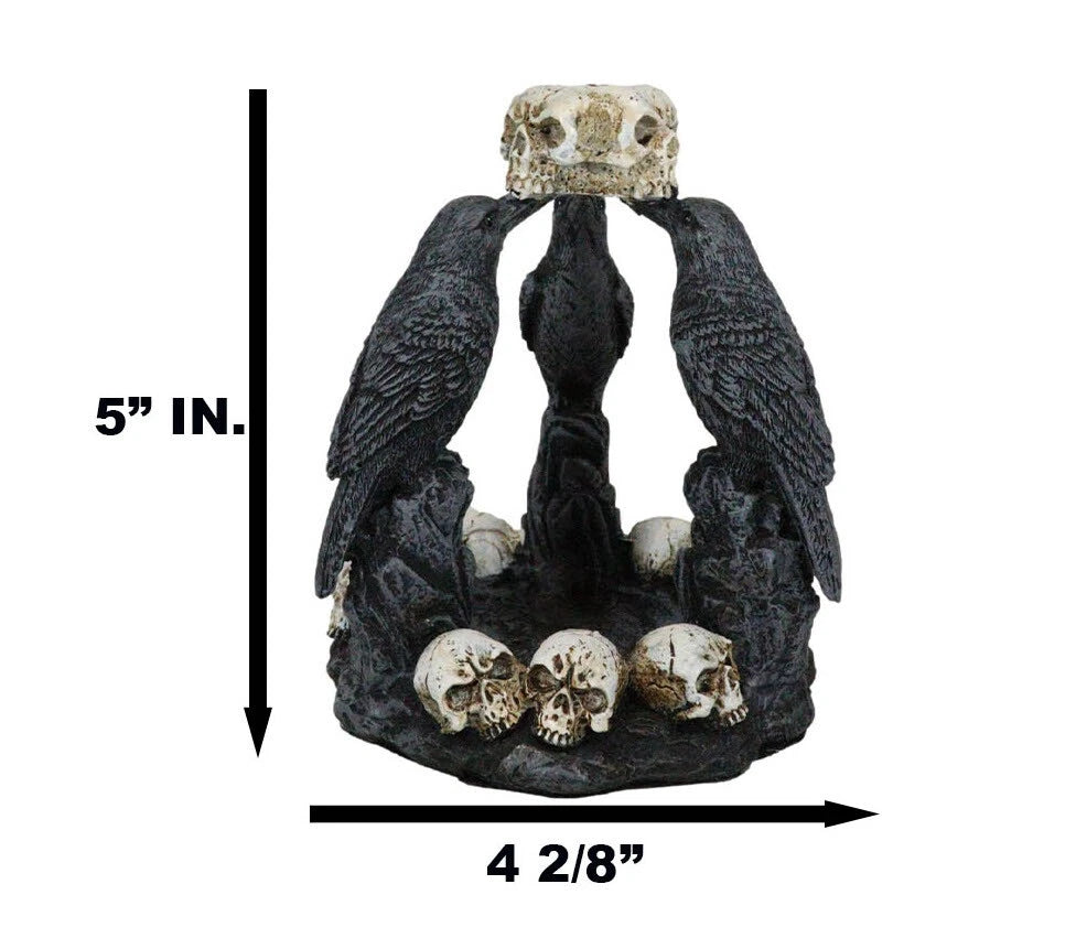 Gothic Wicca Quoth Trio Ravens Nevermore With Skulls Backflow Incense Burner-6