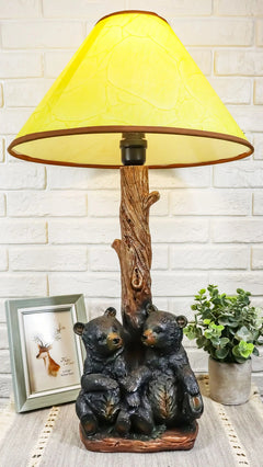 Loving Siblings Two Baby Black Bear Cubs Table Lamp Sculpture With Shade-3