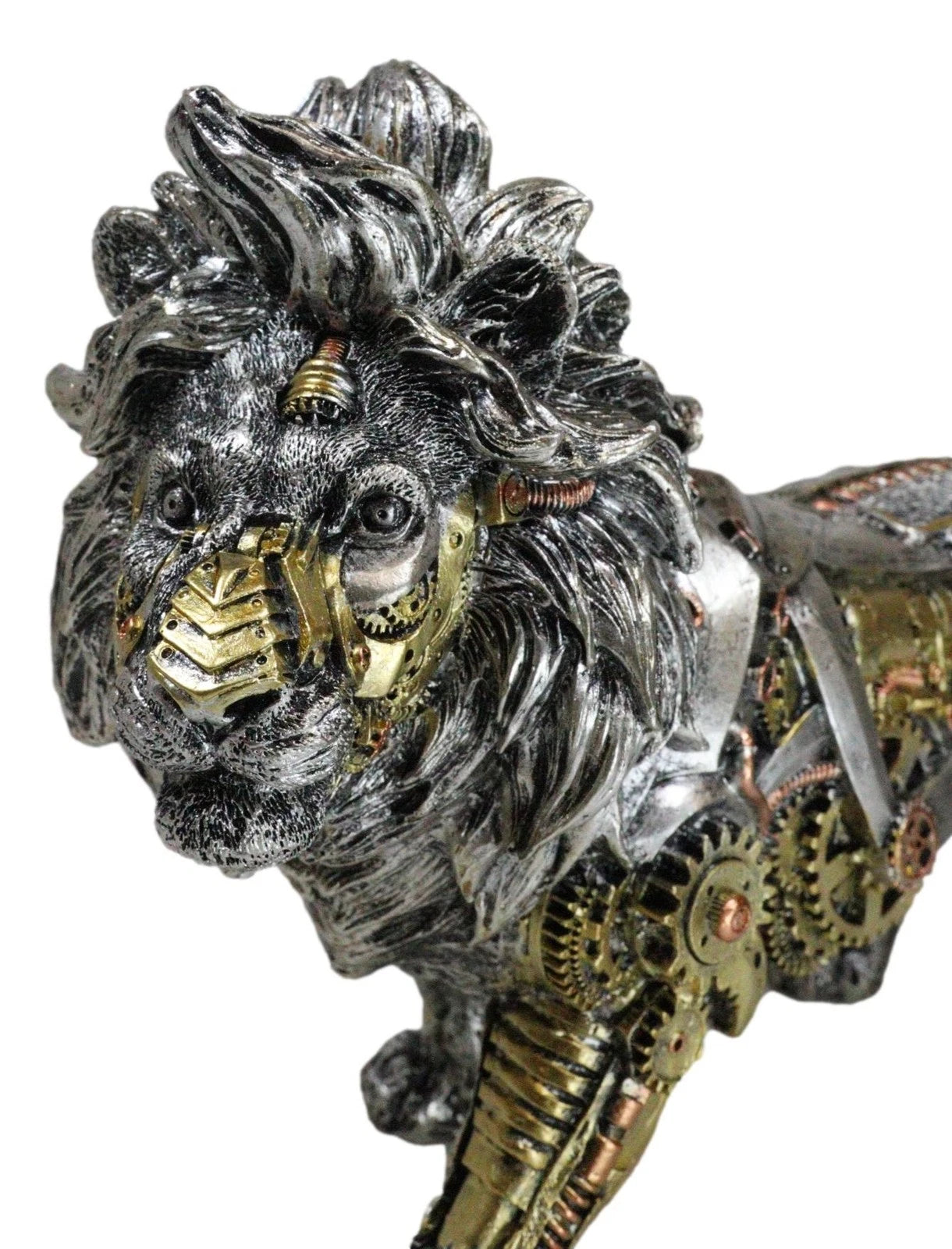 Steampunk Pressure Valve Bionic Geared Cyborg Lion King Prowling Figurine-5