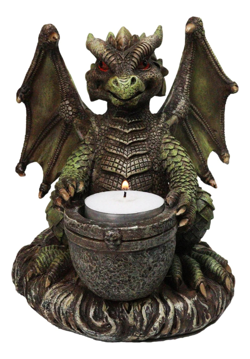 Earth Druid Dragon Holding Magic Cauldron Tea Light Candle Or Incense Holder-6