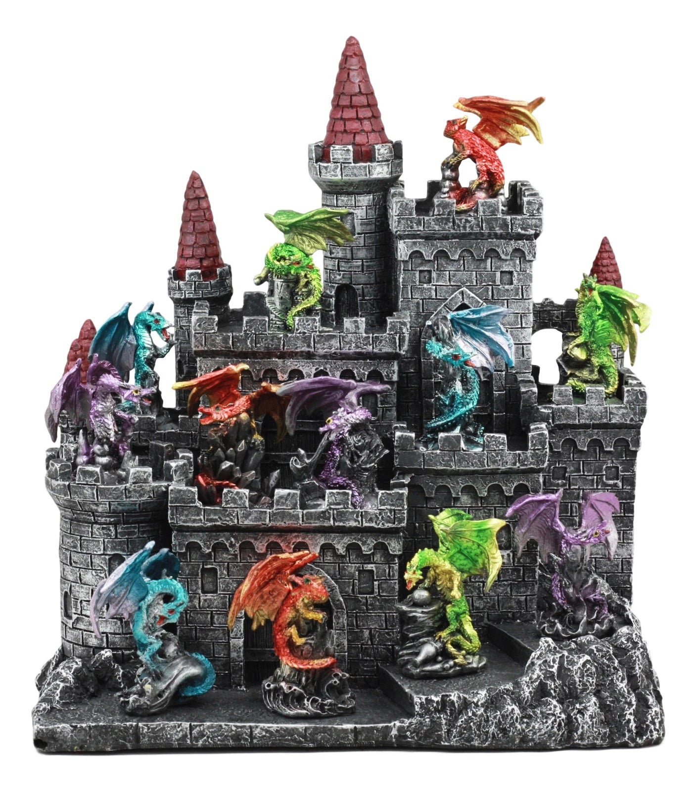 Estatuas de exhibición de mini dragones medievales custodiando el castillo de Desembarco del Rey-5