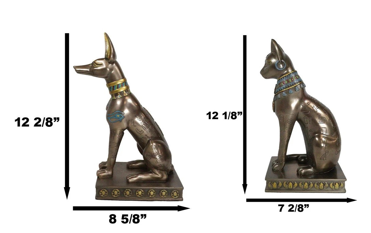 Egyptian Statue Set, Bastet & Anubis Sitting Figurines 2-Piece for Home Decor, Desk, Shelf, Mantle, Office, Ancient Egyptian Gods Sculpture, Collectible Gift-3