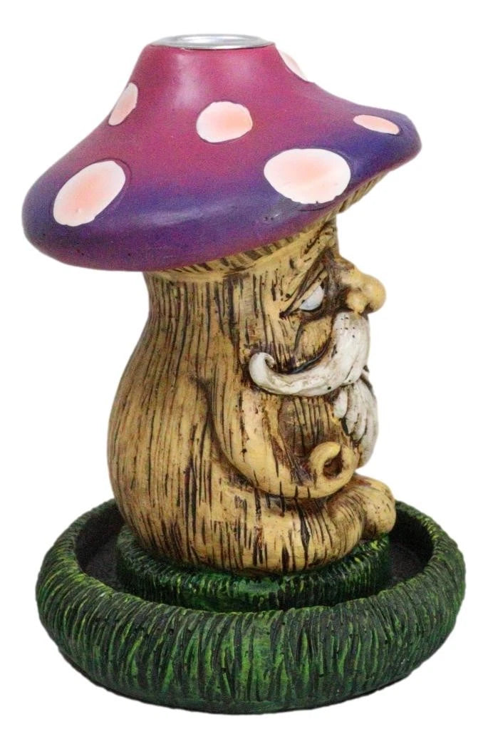 Whimsical Purple Toadstool Mushroom Greenman On Greens Backflow Incense Burner-6
