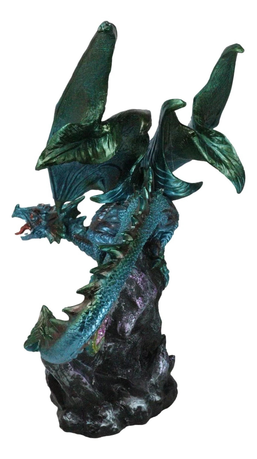 Large Aquamarine Iridescent Dragon Guarding LED Faux Crystal Geode Rock Figurine-4