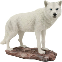 Estatua realista de lobo albino blanco como la nieve de la tundra cazadora invernal de 20 cm de largo-2