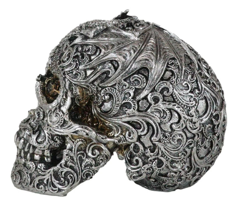 Flying Dragon On Tribal Le Fleur Floral Tattoo Skull Statue Halloween 7.5"L-3