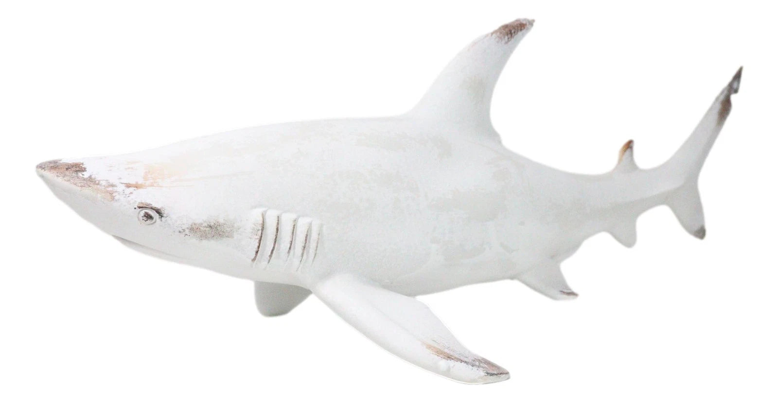 Nautical Ocean Marine Great White Shark Swimming Antiqued White Figurine 19.5"L-6