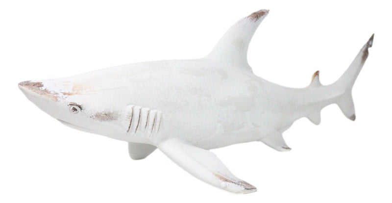 Nautical Ocean Marine Great White Shark Swimming Antiqued White Figurine 19.5"L-6