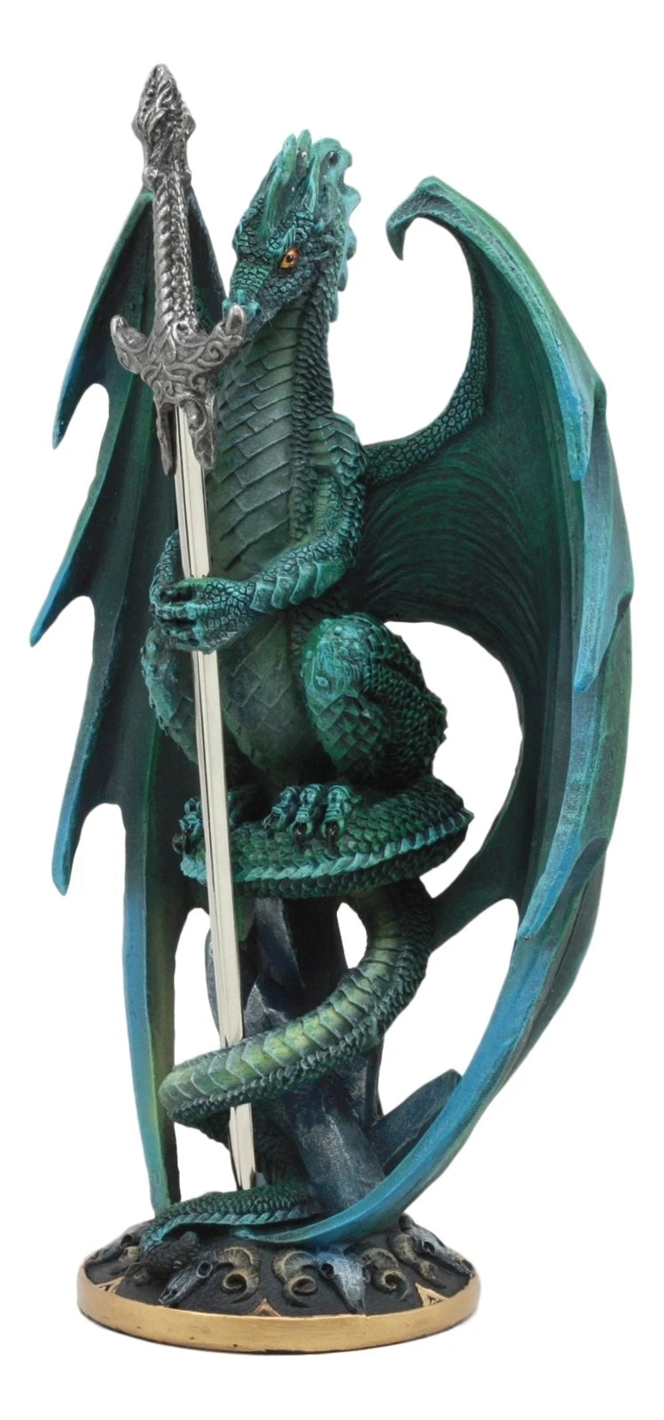 Ram Skull Blade Green Dragon Statue with Dragon Letter Opener Blade 10"H-8