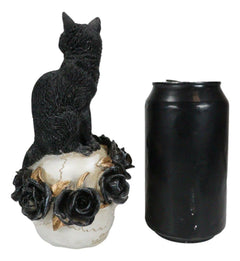 Figura de gato gótico, felino negro sentado sobre una rosa, estatua de calavera de vampiro fantasma, 18 cm de alto, decoración del hogar, exhibición, adorno de escritorio, decoración de Halloween, regalo de fantasía gótica-5