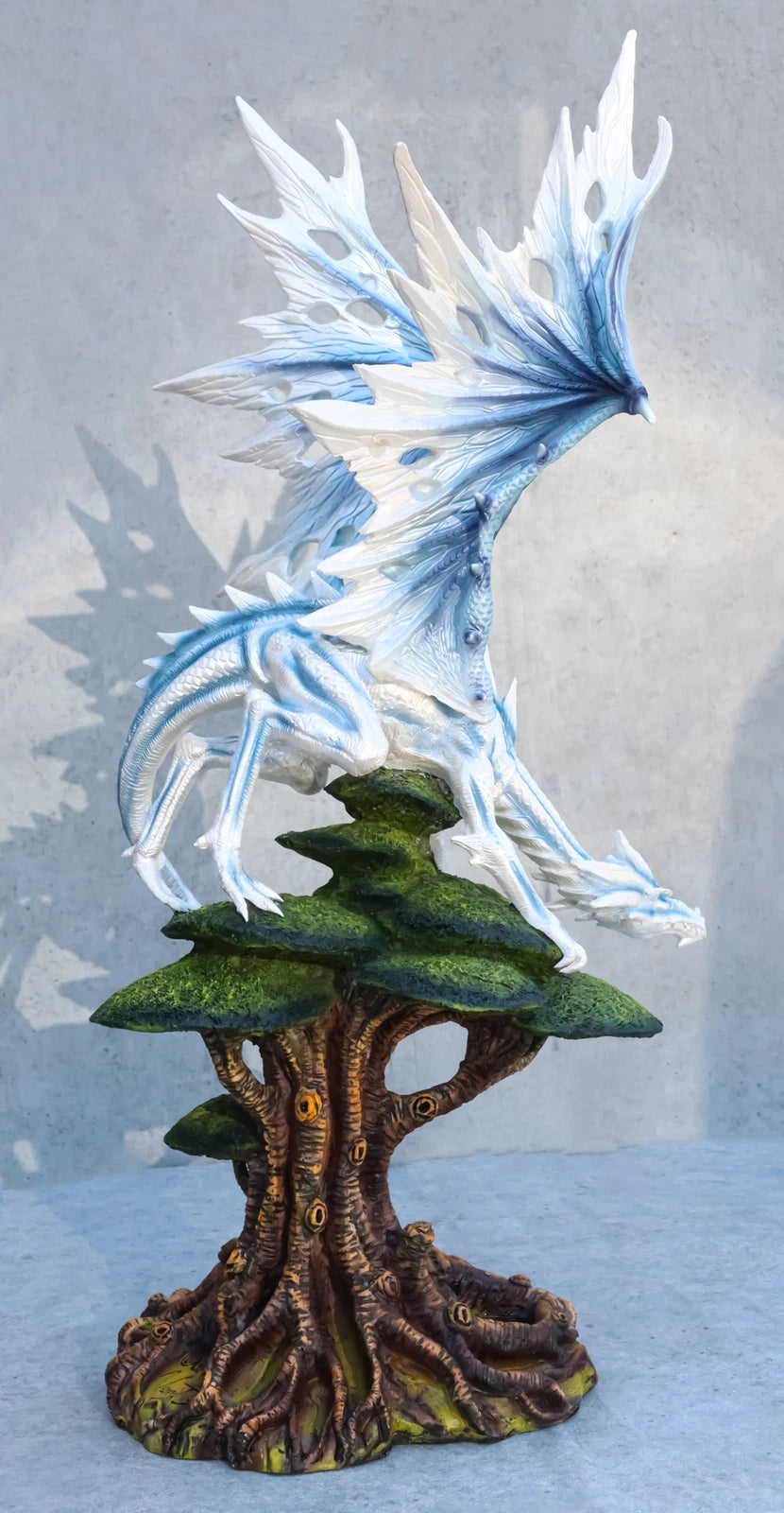 Large Arctic Frost Fury Dragon Perching On Rainforest Giant Tree Canopy Figurine-4