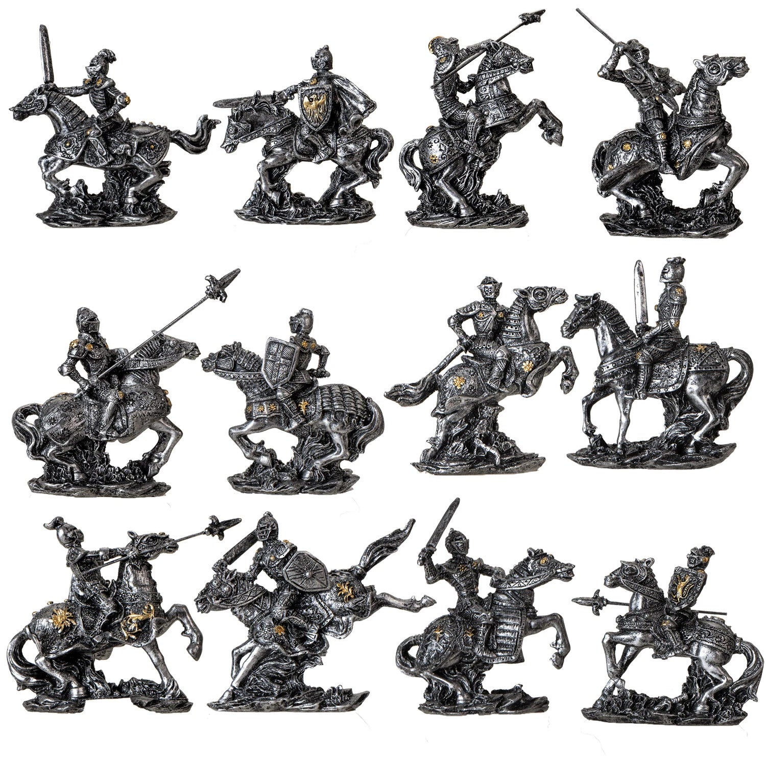 Set of 12 Mini Armored Knights On Horses And Medieval Castle Drawbridge Display-3