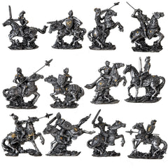 Set of 12 Mini Armored Knights On Horses And Medieval Castle Drawbridge Display-3