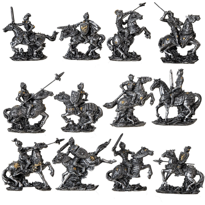 Set of 12 Mini Armored Knights On Horses And Medieval Castle Drawbridge Display-3