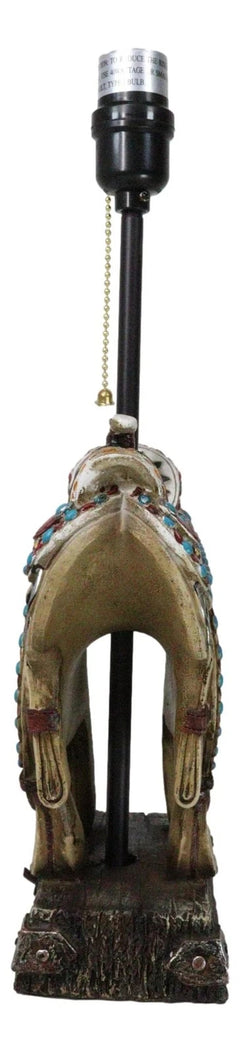 Southwestern Navajo Indian Chief Skull Headdress Cowboy Horse Saddle Table Lamp-6