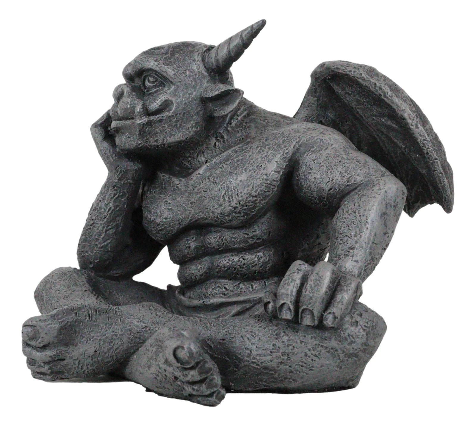 Gargoyle Figurine, Carved Small Statue, 6.5 Inches, Horned Sitting Dreamer Sculpture, Gothic Decor, Suitable for Desk, Shelf, Home, Office, or Fantasy Room Decoration, Collectible Ornament-6